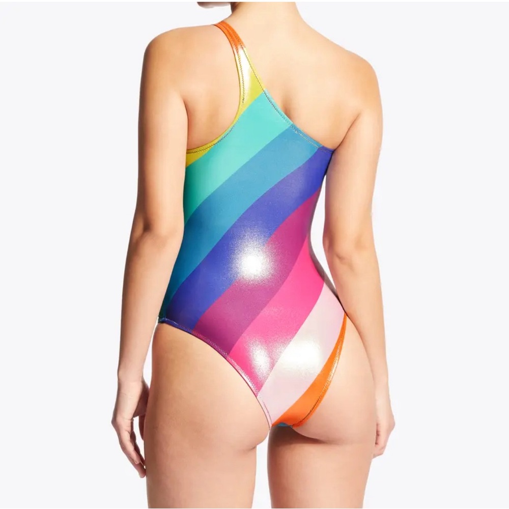 24HR DROP ⬇️ Kurt Geiger One-Shoulder Rainbow stripe eagle head Swimsuit - Picture 2 of 5
